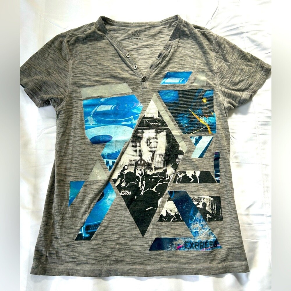Vintage Express Men’s Heather Gray Henley Tshirt